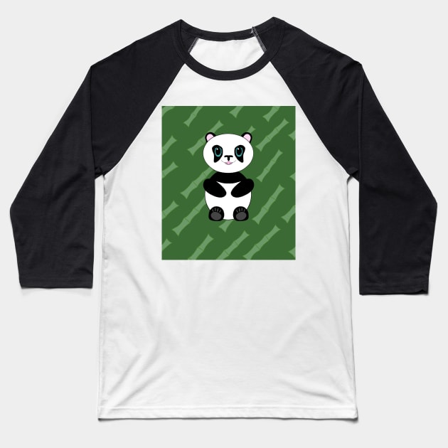 Cute kawaii panda on bamboo background street wear block style Baseball T-Shirt by emilyanime1351